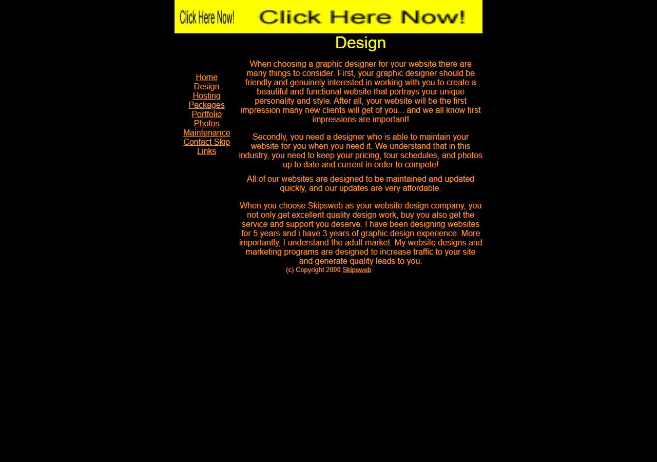 Screenshot of http://www.skipsweb.com/design.htm as archived on 2002-06-09: The design page.