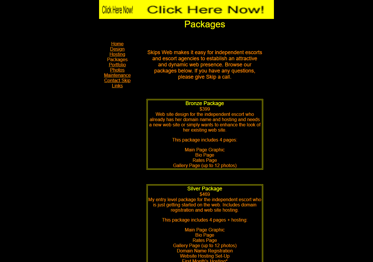 Screenshot of http://www.skipsweb.com/packages.html as archived on 2002-06-09: Bronze, and up.