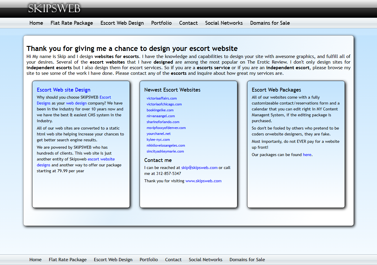 Screenshot of http://www.skipsweb.com/ as archived on 2013-01-30: The widest the site ever got.